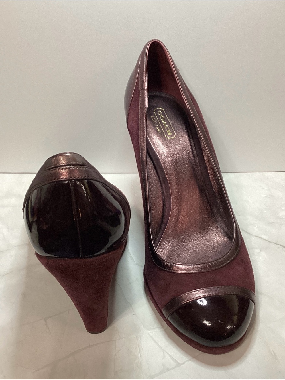 Coach Kerryann  Suede Pumps with Patent Cap Toe